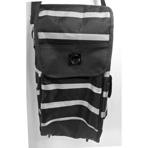 Savvy Insulated Wine Tote Bag 2 Bottle Carrier Black Silver Striped Travel